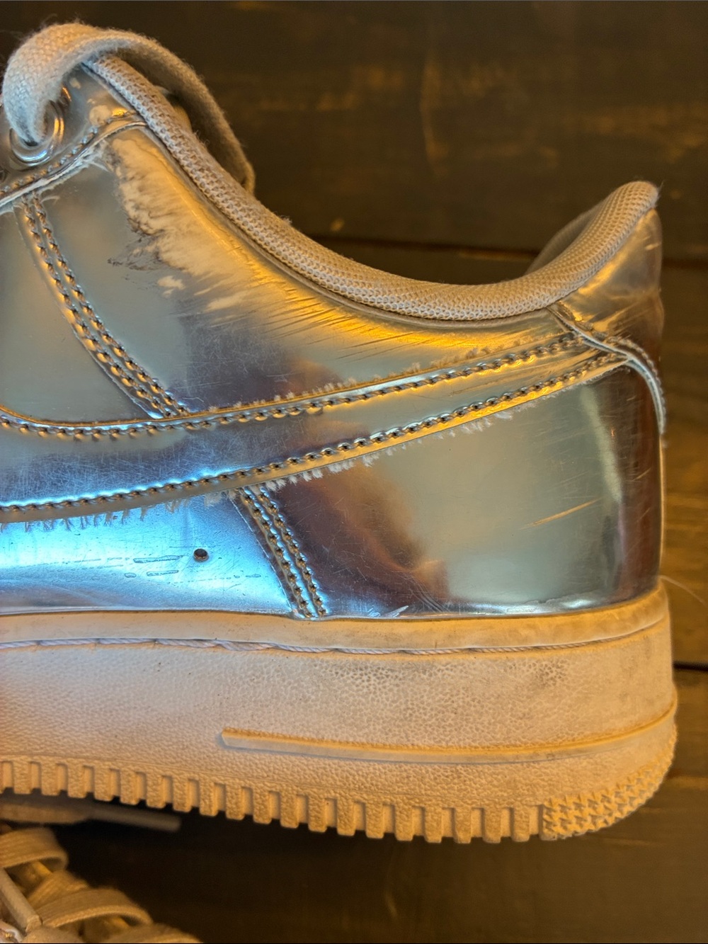 Nike Women's Air Force one Sneakers in Metallic Silver - Picture 10 of 13